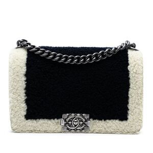 Chanel Old Medium Bicolor Shearling Boy Flap